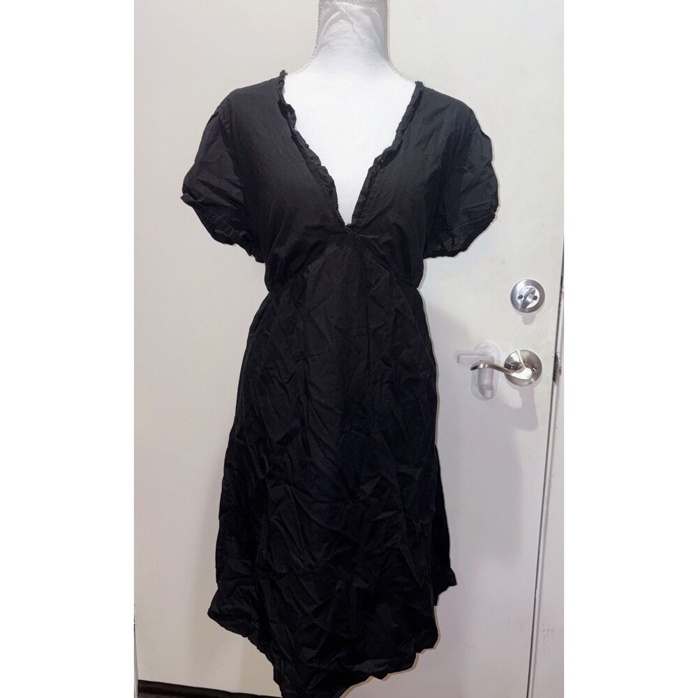 Converse One Star XL Black Tie Waist Ruffled Vneck Dress Short Sleeve EUC